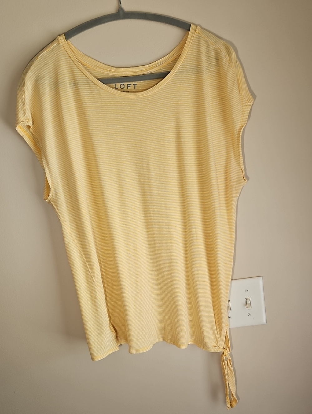 LOFT Yellow Striped Short-Sleeve Side-Tie Tee Top Large